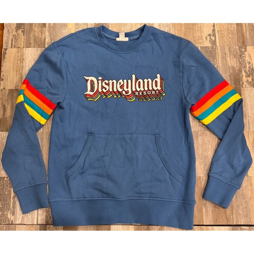 Vtg Disney DISNEYLAND RESORT Yellow Sweatshit Retro Style Rainbow Sz S